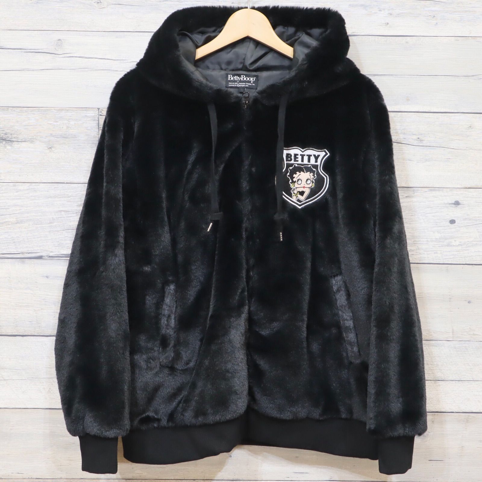 新品 ベティ アウター フェイクファー L 黒 Betty ユニセックス ベティ・ブープ BETTY BOOP ベティー ファーブルゾン ファージャケット