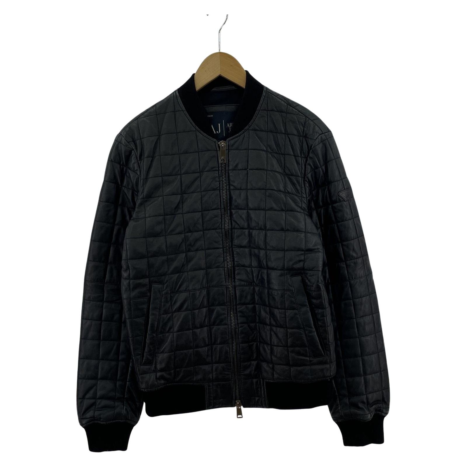 ARMANI JEANS アルマーニ・ジーンズ ブロックキルティング レザージャケット sizeEU 48/ブラック