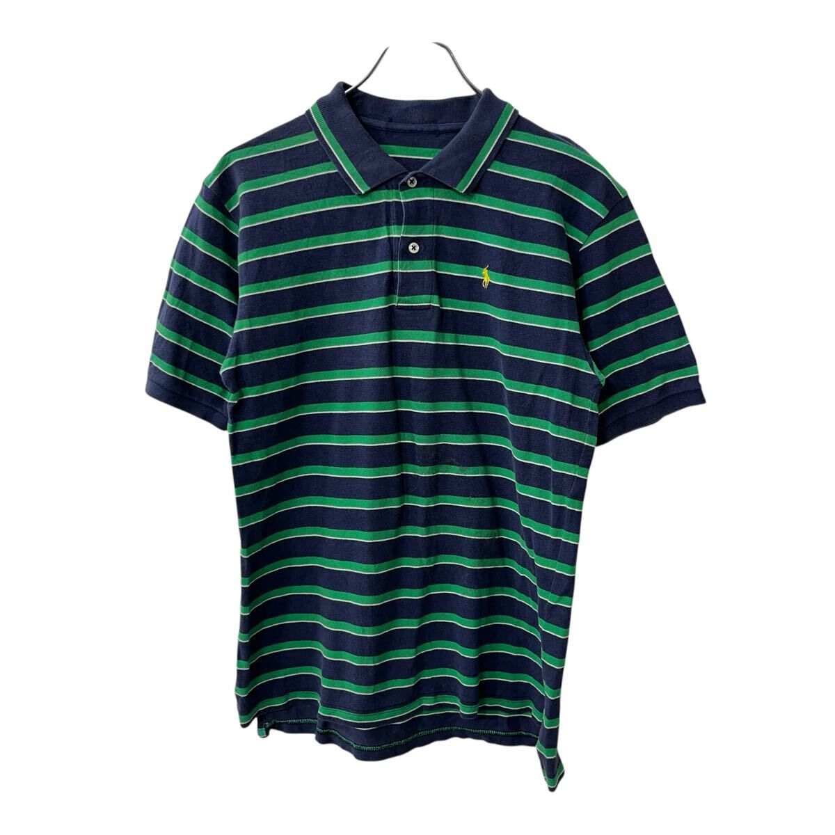Polo by Ralph Lauren半袖ポロシャツ古着ボーダーunisex緑 POLO RALPH LAUREN 半袖 ボーダー ポロシャツ M～ ネイビー
