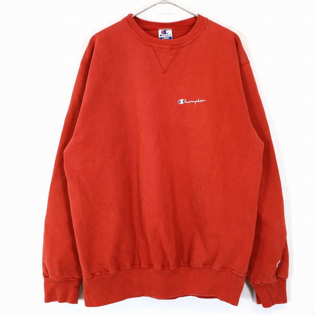 SALE/ Champion チャンピオン AUTHENTIC ATHLETIC APPAREL クルーネックスウェット 胸元ワンポイントロゴ レッド (メンズ L)  O0171