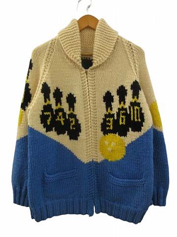 ヴィンテージ VINTAGE 60s 70s カウチンセーター ボーリング柄 ニット ジャケット LIGHTNINGジップ