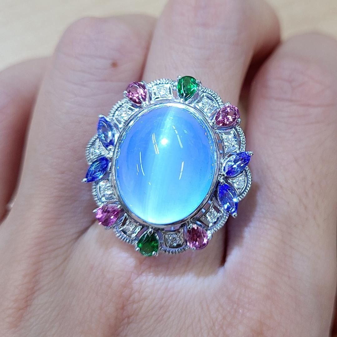 超希少！ アクアマリン キャツアイ 24.23ct プラチナ リング 鑑別書付