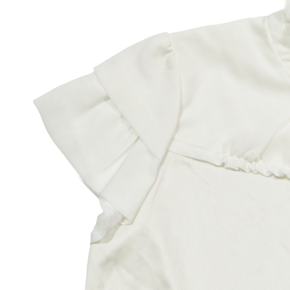 未使用極美品 　AUSTIN REED フリル襟ビーズ装飾ホワイトシャツ 美品 AUSTIN REED オースチンリード 半袖 ブラウス シャツ