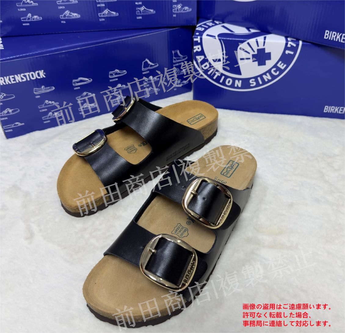 新品】BIRKENSTOCK ビルケンシュトックサンダル Arizona Big Buckle レザー アリゾナ ビッグバックル サンダル男女兼用  ブラック×ゴールド - メルカリ