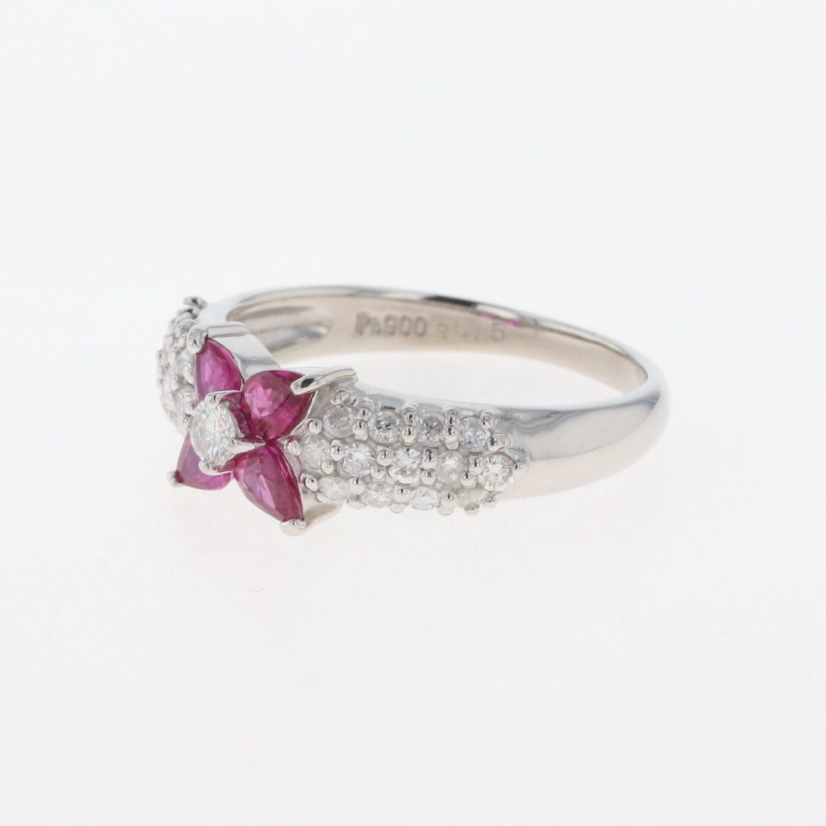 ルビー デザインリング プラチナ 指輪 メレダイヤ リング 16号 Pt900