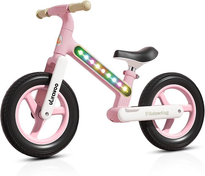UBRAVOO キッズバイク ペダルなし自転車 3～7歳 サドル調整可能 LEDライト付きフレーム 子供用 誕生日 プレゼント(ピンク)