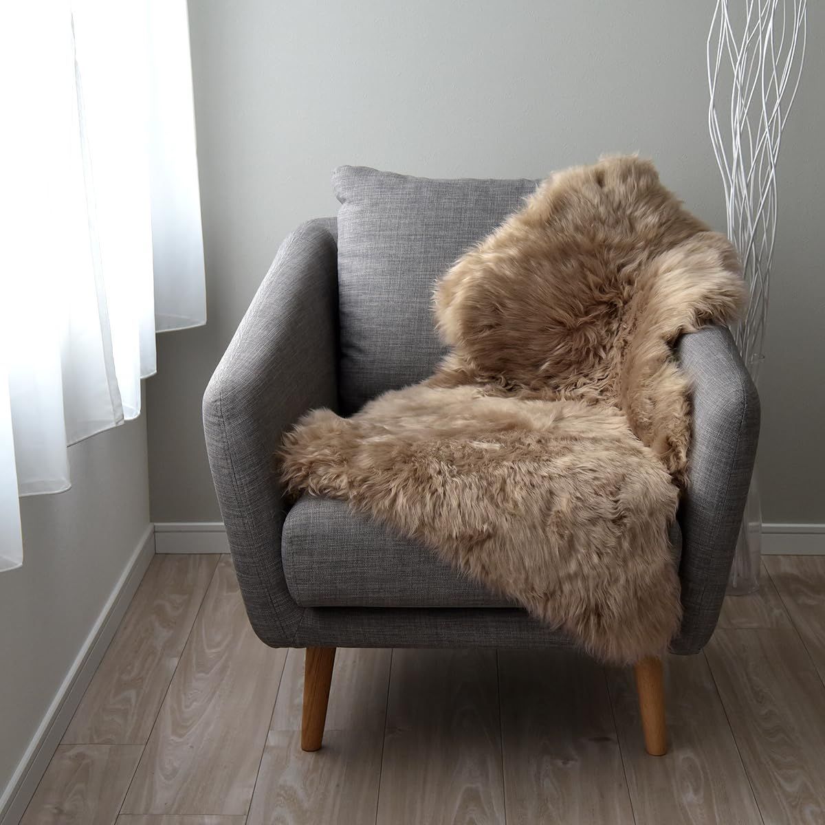 Color:キャラメルブラウン ムートンラグ 一匹物 リアルファー 本革