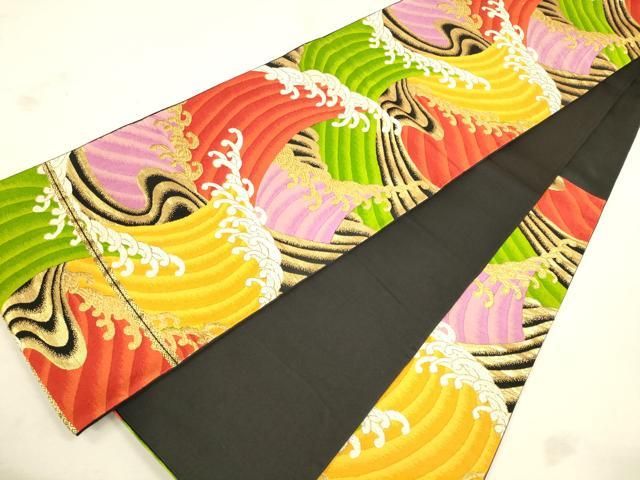 平和屋着物◎六通柄袋帯 唐織 立波文 金糸 正絹 逸品 DAAX1582op