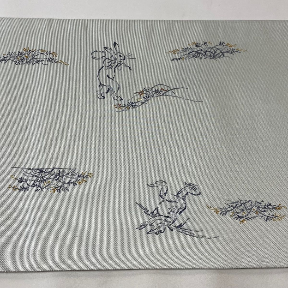 袋帯 美品 逸品 川島織物 落款 鳥獣戯画 金糸 灰色 お太鼓柄