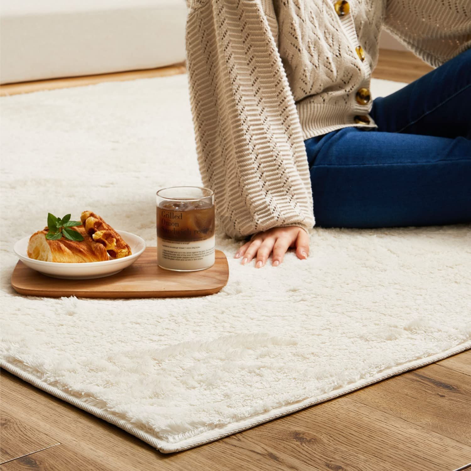 Color アイボリー_Size 190 x 190 cm 正方形 萩原 ラグ アイボリー 約190×190cm カミン シャギーラグ 洗濯機OK 無地 ふわふわ 滑りにくい加工 ホット対応