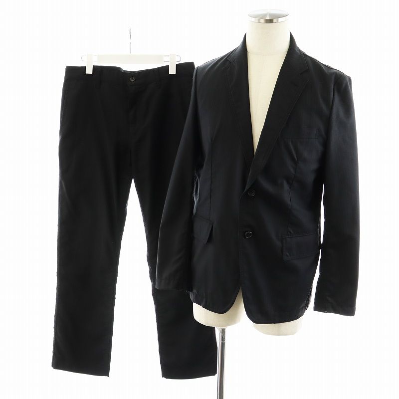 コムデギャルソンオム COMME des GARCONS HOMME AD2009 スーツ セットアップ 上下 テーラードジャケット シングル パンツ スラックス ストライプ柄 ウール XS S 紺 ネイビー /AN34