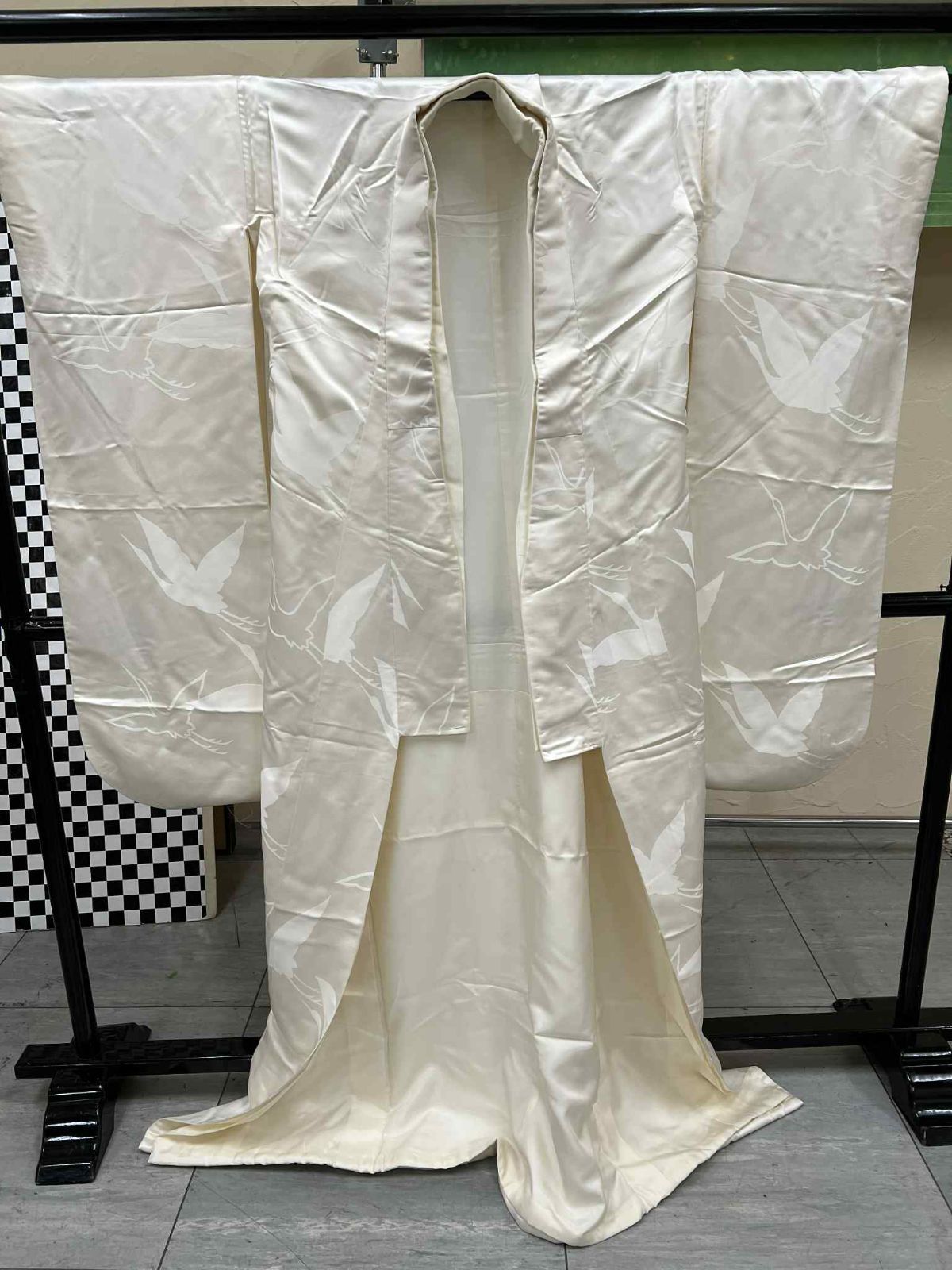 貸衣装処分品 花嫁 正絹掛下 掛下帯 2点 着物鶴柄