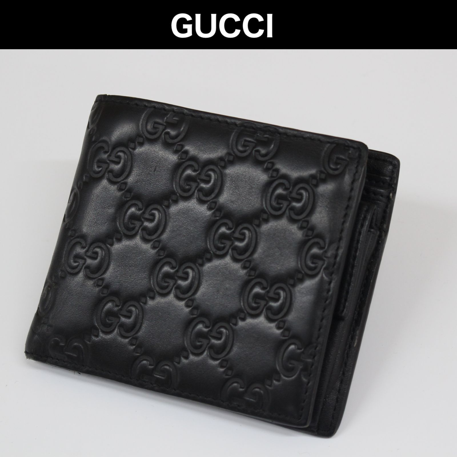 A773】GUCCI 二つ折り財布 グッチシマ ブラック レザー グッチ - メルカリ