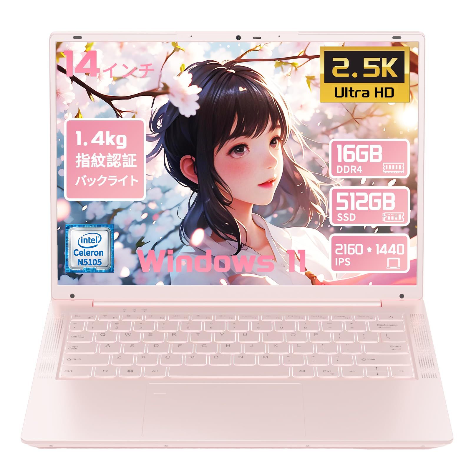 【在庫処分】512G 5.Type-Cマウス付きコスパノートPC軽量デザインサクラピンク BT 5 219搭載WiFi Office 11対応MS SSD 大容量バッテリー1.4kg16GBメモリWindows N515搭?6mAh Celeron IPSディ