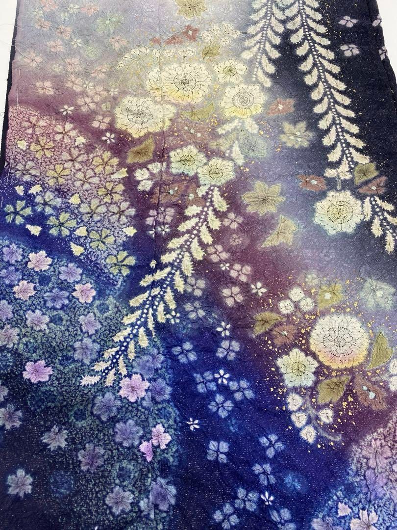 振袖 仮絵羽 金彩 銀通し 絞り 辻が花 紋意匠 正絹 未仕立て品 八掛