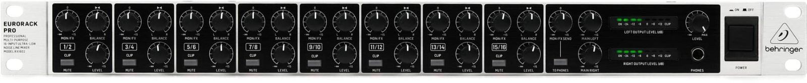 アナログラインミキサー 1Uサイズ 16モノ|8ステレオ Behringer 高品質マイクプリアンプ RX1602 V2