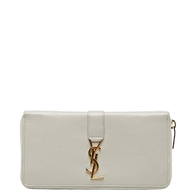 サンローラン YSLロゴ ラウンドファスナー 長財布 414570 ベージュ レザー レディース SAINT LAURENT 1-0234498