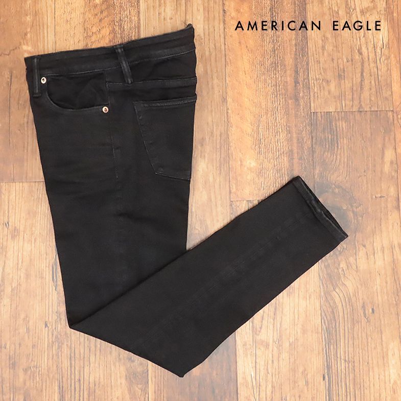 AMERICAN EAGLE/34インチ/スキニー デニムパンツ 2329-1025 抜群のストレッチ 無地 ウォッシュ加工 新品/黒/ブラック/ih331/