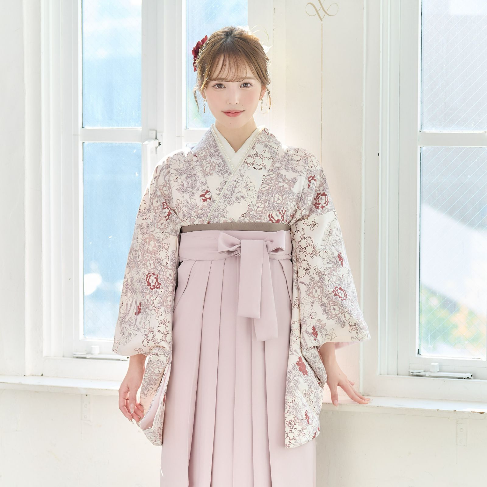 袴3点セット 卒業式 小学生 から 大学生 SS S M L LL 卒業式 謝恩会 くすみ ピンク 白地 清楚 二尺袖着物 下帯 袴 はかま 華やか かわいい 袴セット 袴 セット 4LPK