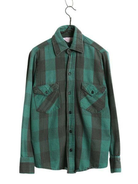 なクーポン配布中! 70s FROSTPROOF ブロック チェック ヘビー フランネル シャツ メンズ S | ヴィンテージ 長袖シャツ ネルシャツ コットン グリーン