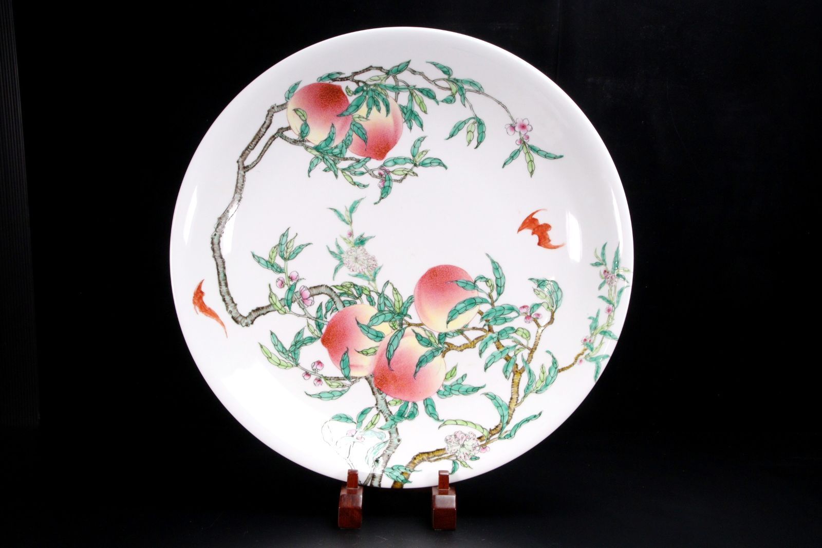 中国古陶 大清雍正年製 粉彩桃絵平皿 50.5cm 唐物 骨董 古美術