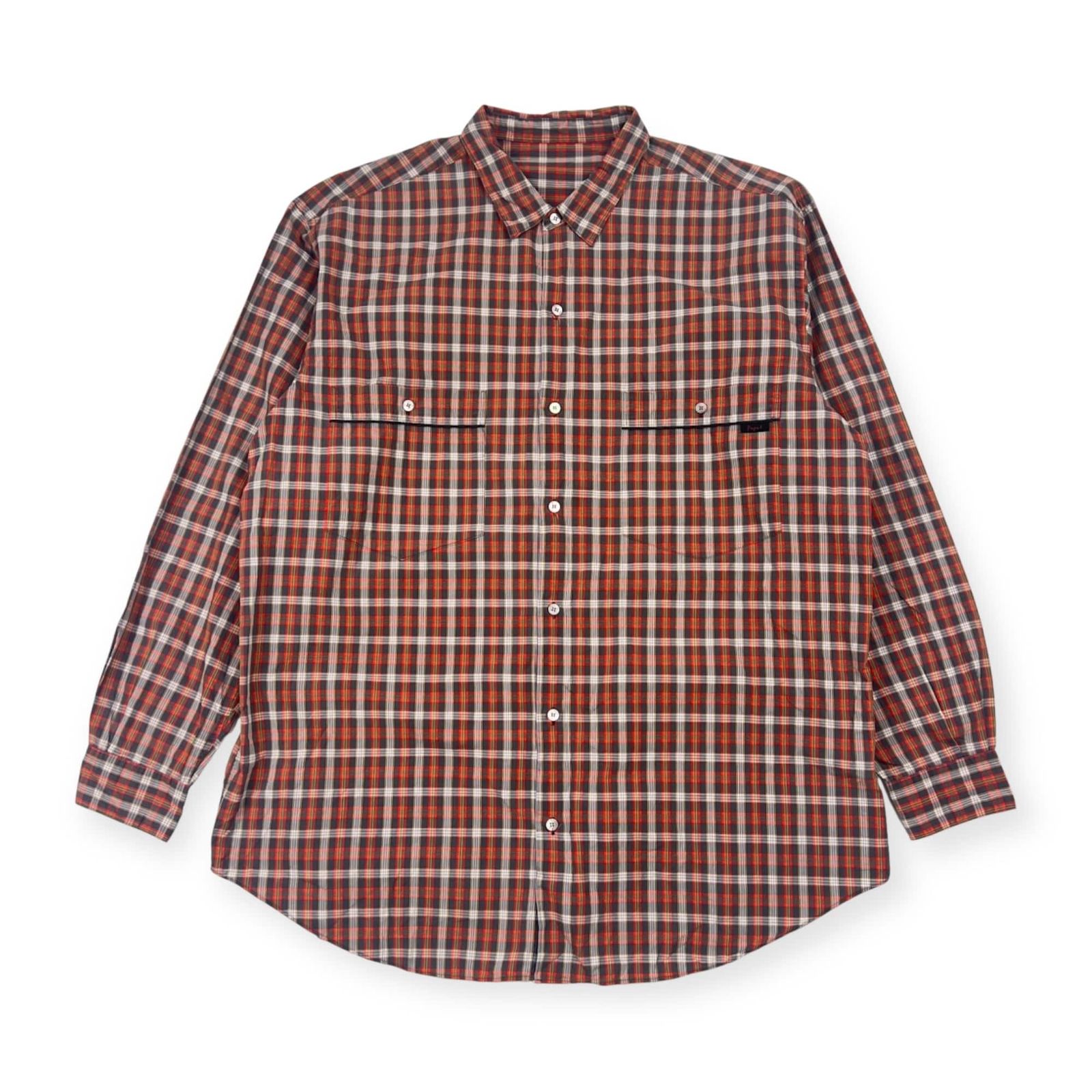 Papas パパス チェック 長袖シャツ L/レッド×グレー系 メンズ - メルカリ