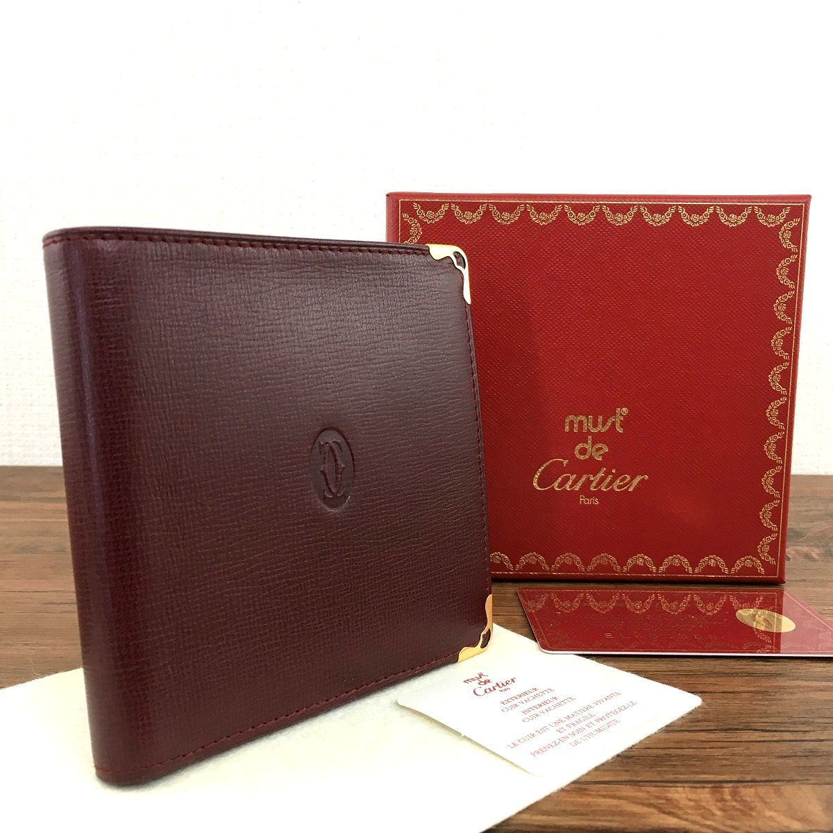 極美品 Cartier 二つ折り財布 L3000165 ボルドー 269-