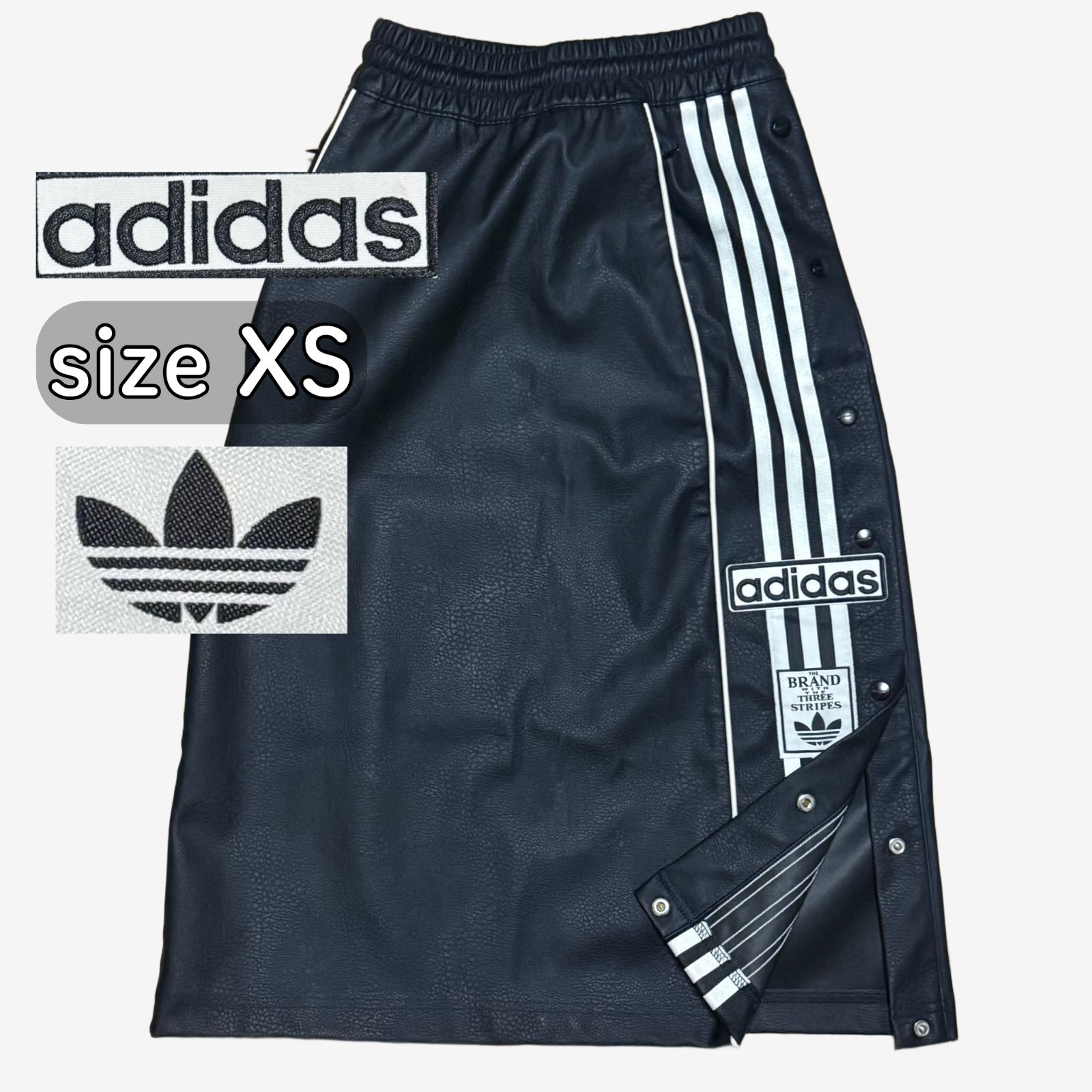 adidas ADIBREAK SKIRT ロングスカート BLACK ひざ丈 ミディ丈 ミモレ丈 フェイクレザー 合皮 アスレジャー スポーツミックス 通勤通学 部活 スポーツウェア