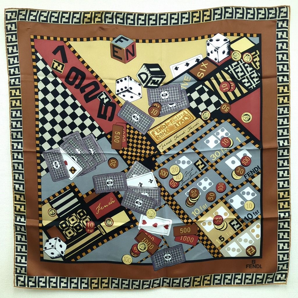 FENDI フェンディ 100% シルクスカーフ トランプ サイコロ カジノ  