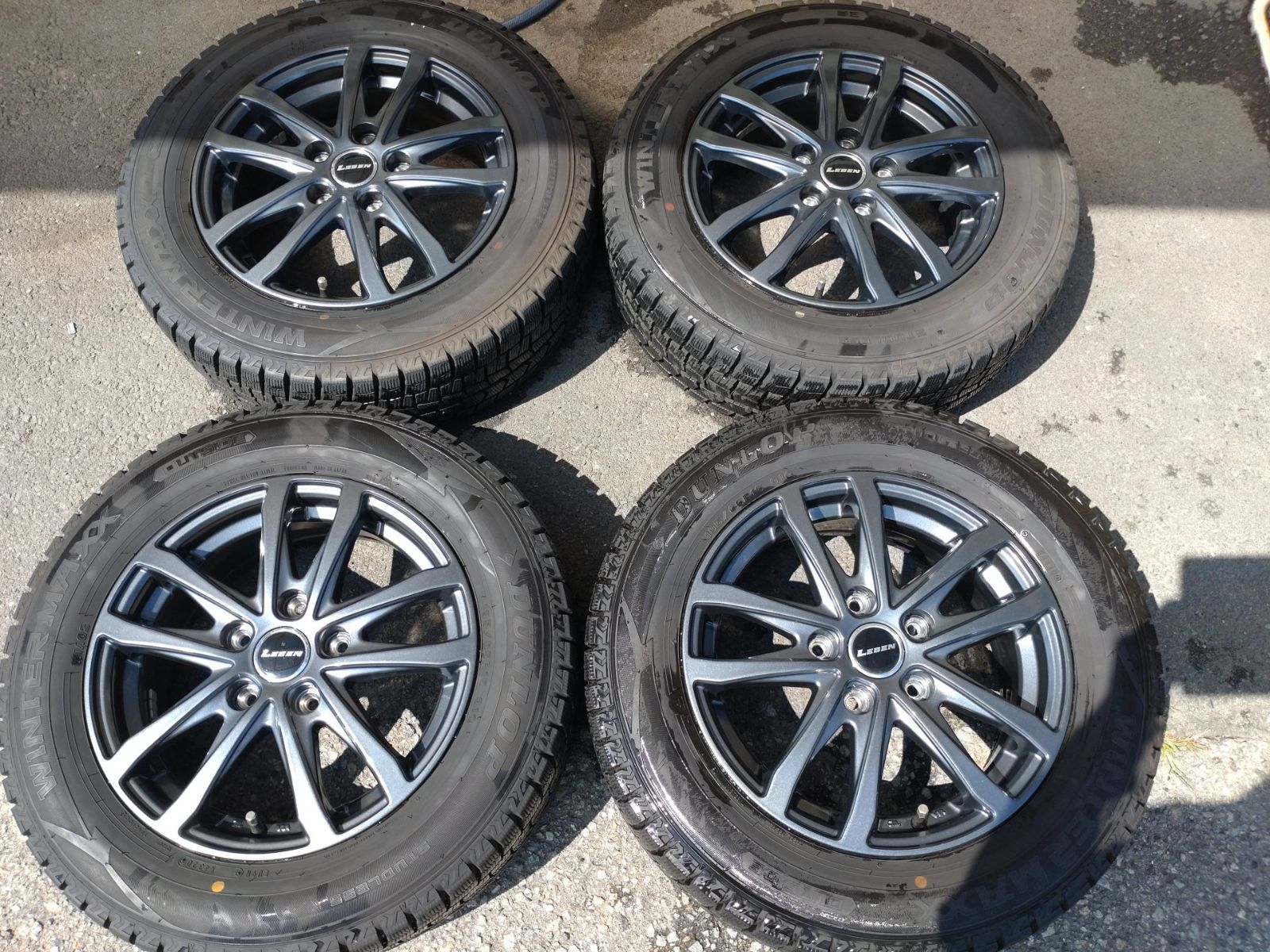 LEBEN スポークホイール 114.3-5H 15×6.0J 53 ＆ダンロップ WINTERMAXX WM02 195 65R15 スタッドレスタイヤホイール4本セット