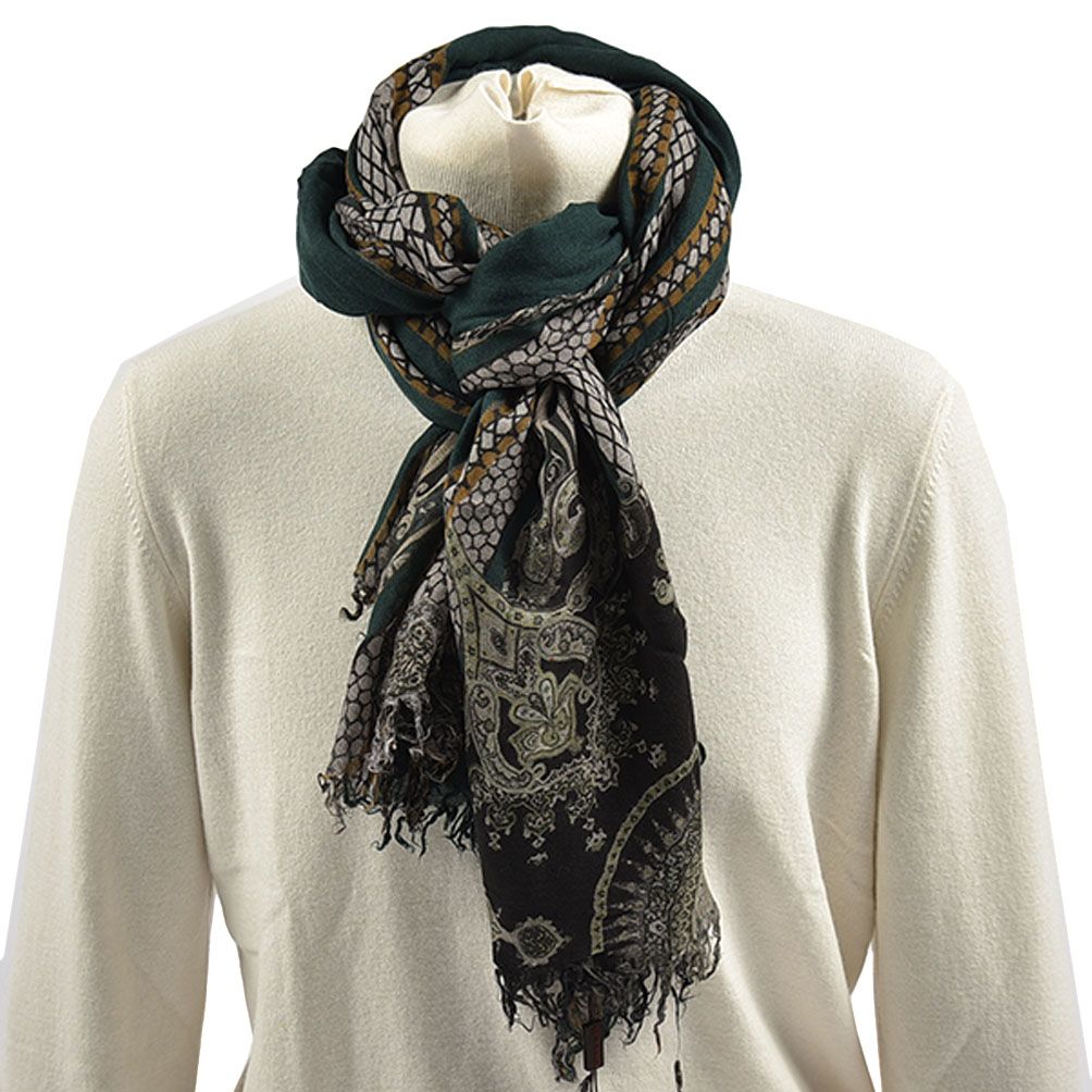 ETRO ストール カシミヤ モダール ペイズリー グリーン 407171
