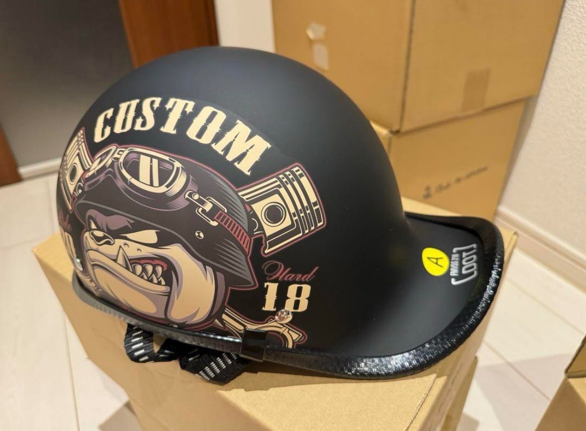 黒半キャップハーフヘルメット 半帽子原付ヘルメットハーレー