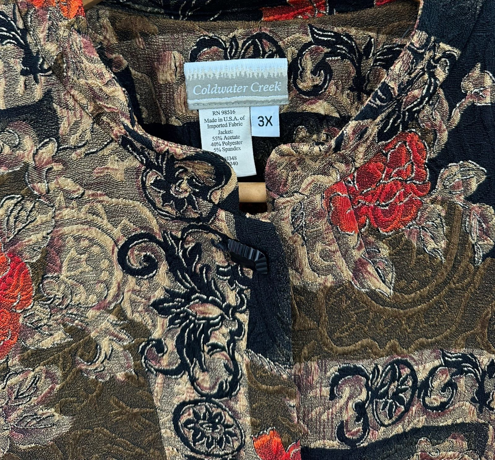 90s Coldwater Creek ゴブラン織 ノーカラージャケット 総柄 VINTAGE 