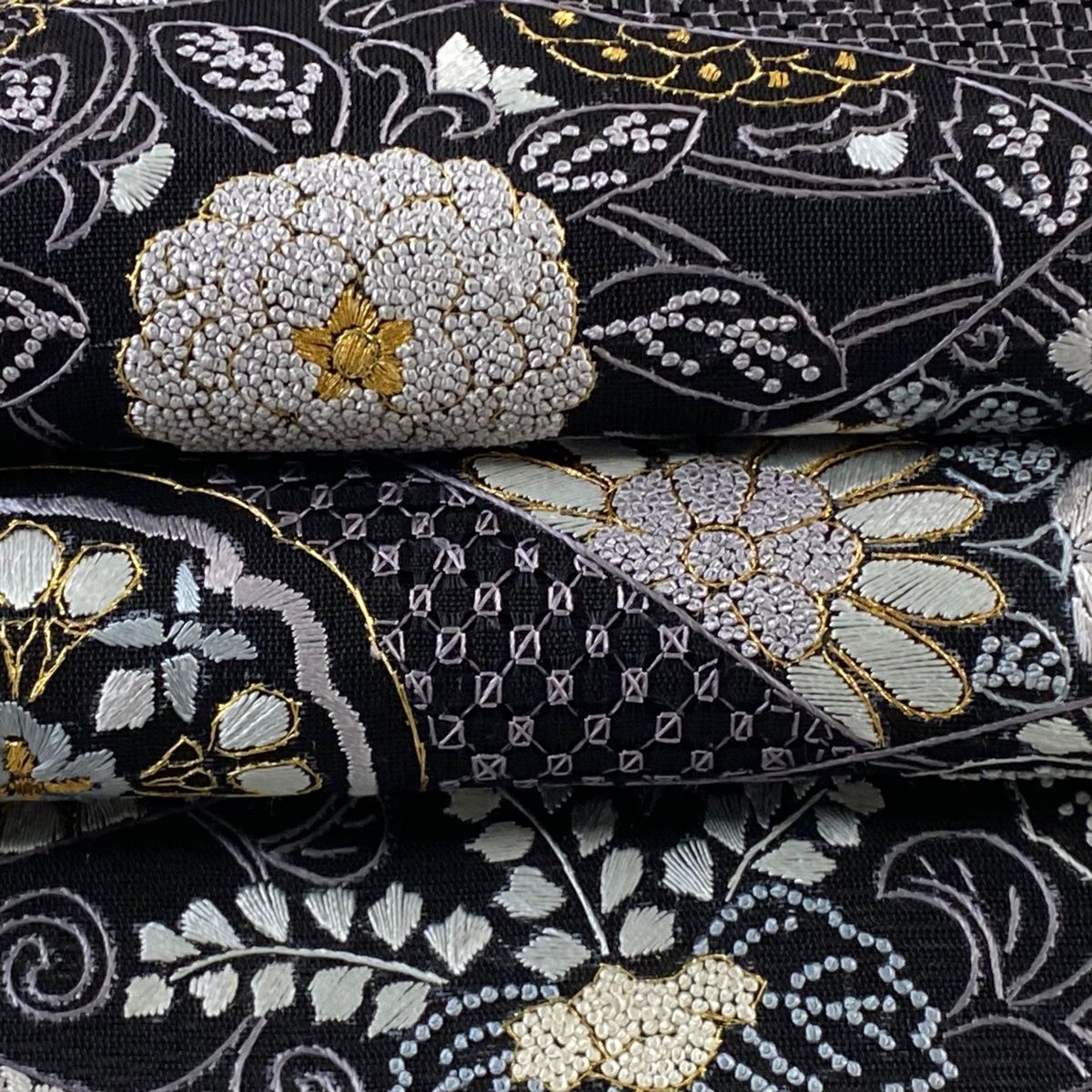 袋帯 美品 逸品 華文 蜀江文 相良刺繍 金糸 灰色 六通 正絹 【中古】 袋帯