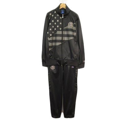 チャンピオン CHAMPION セットアップ ジャージ 星条旗 ジャケット パンツ M 黒 ブラック