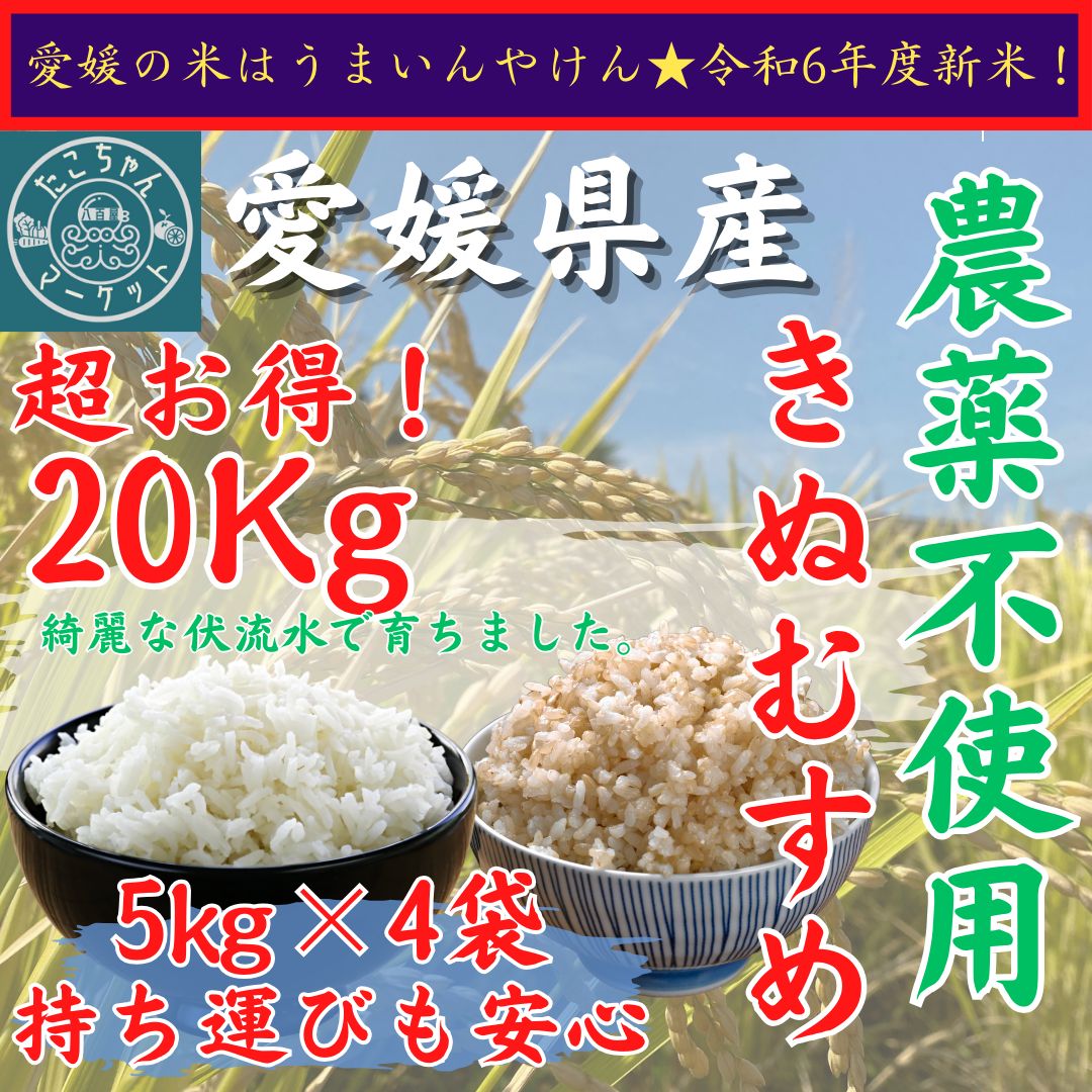 予約販売】令和6年度 無農薬栽培 新米【玄米・白米選べます】愛媛県産 お米 きぬむすめ 20kg 農薬不使用 - メルカリ