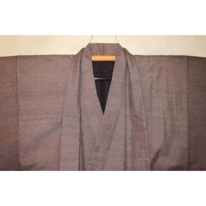 弐10985RM 本絹信州上田紬男着物羽織 裄70丈142К桜ネズ色の粗細 絶品 証紙付き