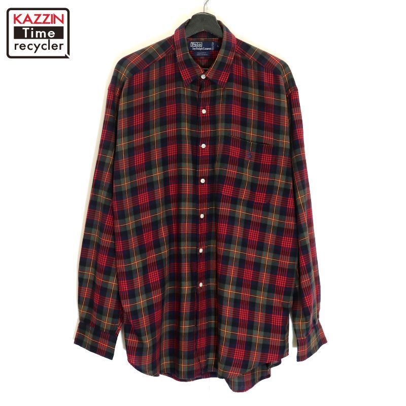90s vintage RALPH LAUREN チェック柄 長袖シャツ メンズ 表記Lサイズ