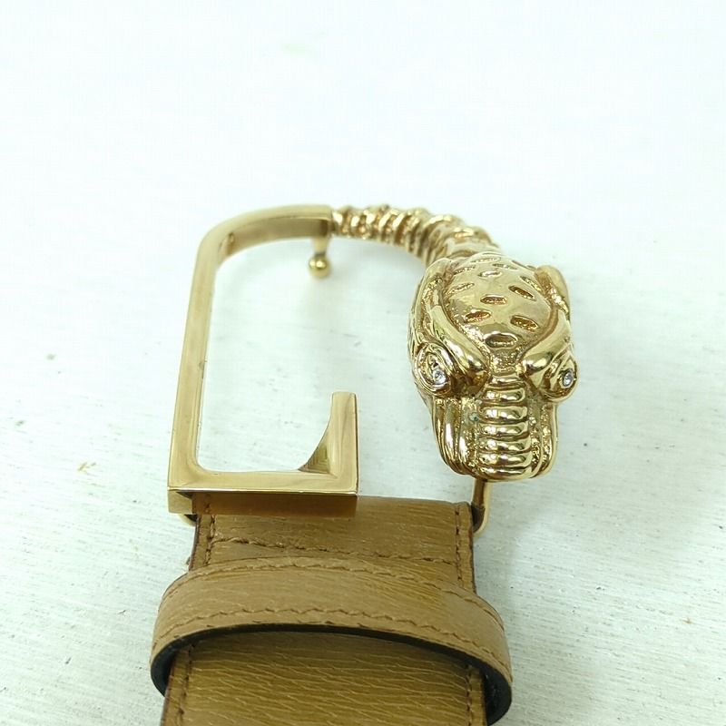 グッチ タイガー レザー ベルト ゴールド ブラウン イタリア製