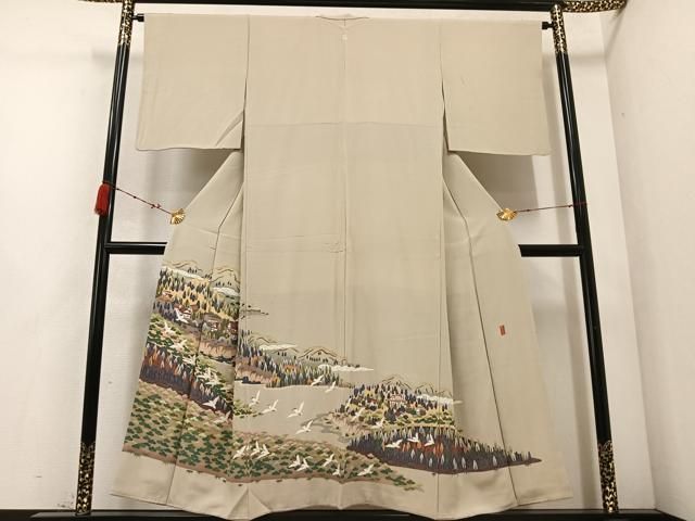 平和屋着物●豪華色留袖 作家物 風景樹林文 鳥 正絹 AABC8045ph