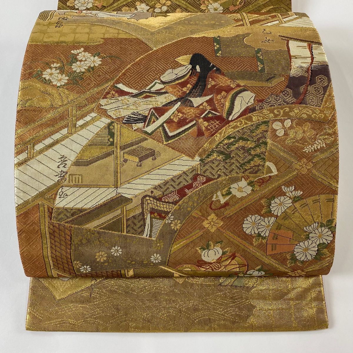 袋帯 秀品 扇面 姫 金糸 箔 赤茶 お太鼓柄 正絹 【中古】 - メルカリ