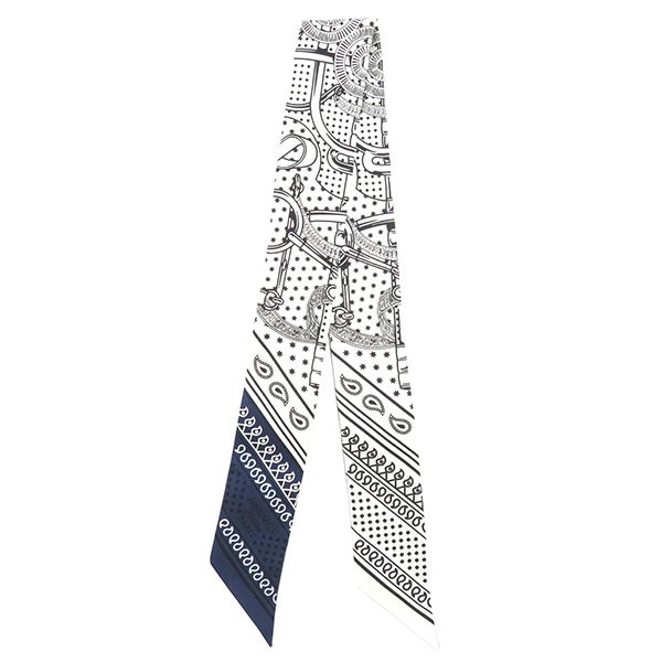 エルメス HERMES スカーフ ツイリー シルク ホワイト×マリン