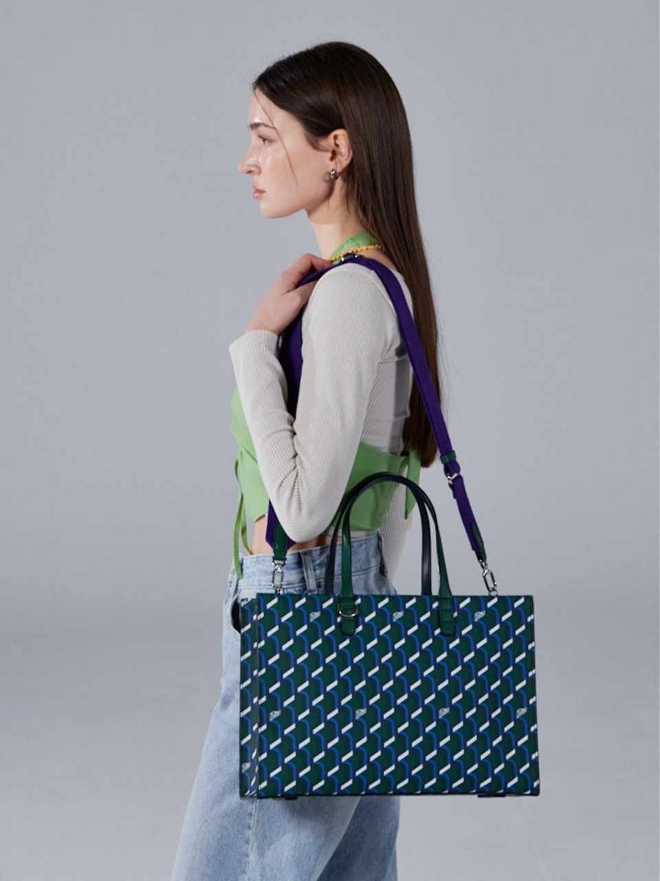 韓国大人気[rosa.K] CABAS MONOGRAM DAY TOTE BLUE MOUNTAIN_SM 3】ROSA.K CABAS MONOGRAM DAY TOTE BAG BLUE MOUNTAIN sizeSM