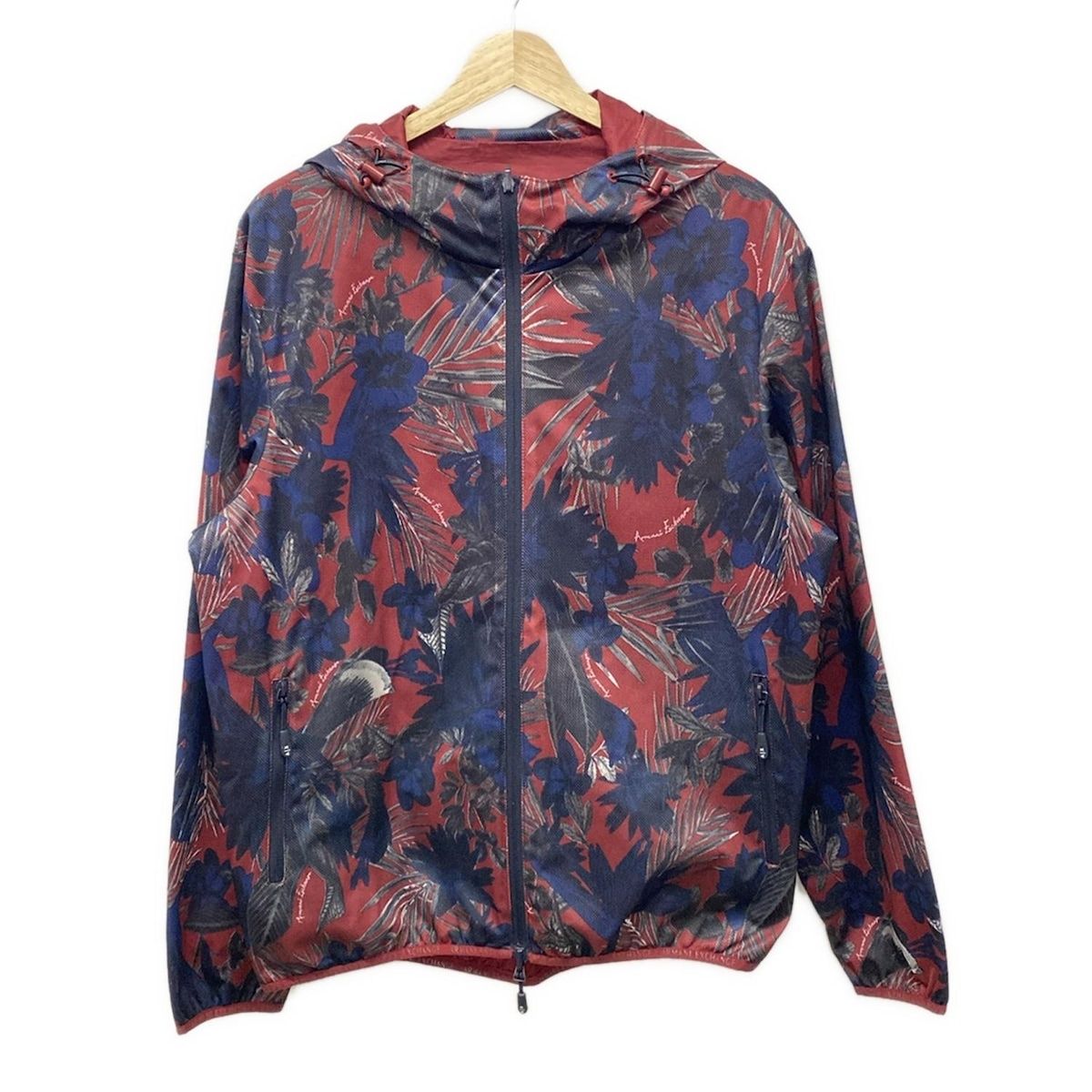 ARMANIEX アルマーニエクスチェンジ ブルゾン サイズUSA L メンズ - レッド×ブルー×黒 長袖|花柄|リバーシブル|秋|春