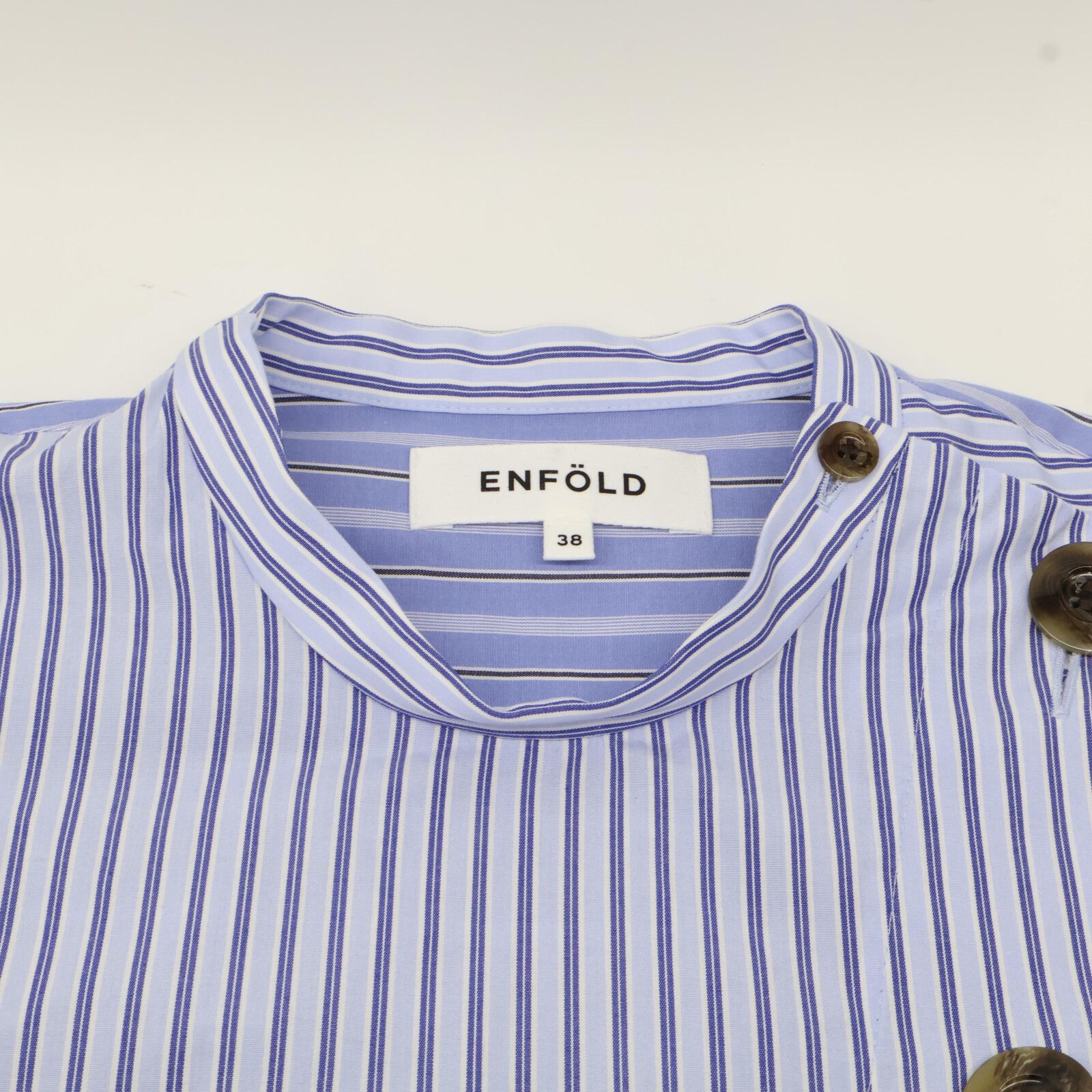 ENFOLD - エンフォルド 22AW ﾌﾞﾙｰ ｺｯﾄﾝ ｱｼﾝﾒﾄﾘｰ ﾄﾞｯｷﾝｸﾞｽﾄﾗｲﾌﾟ