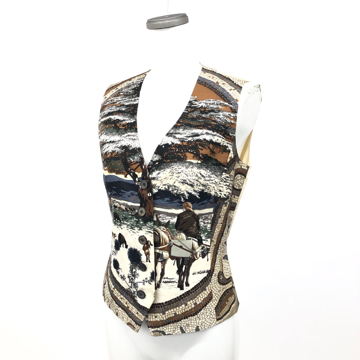 HERMES エルメス マルジェラ期 ベスト 38 ベージュ シルク100