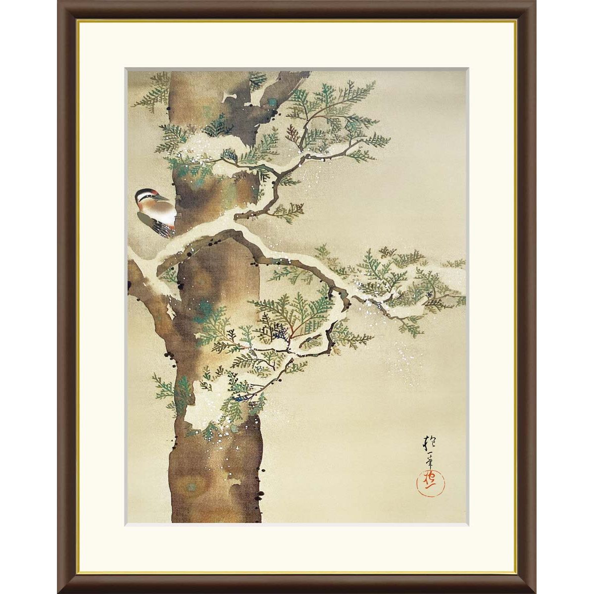 絵画 日本の名画 檜に啄木鳥図 酒井抱一 額入り インテリア アート 額