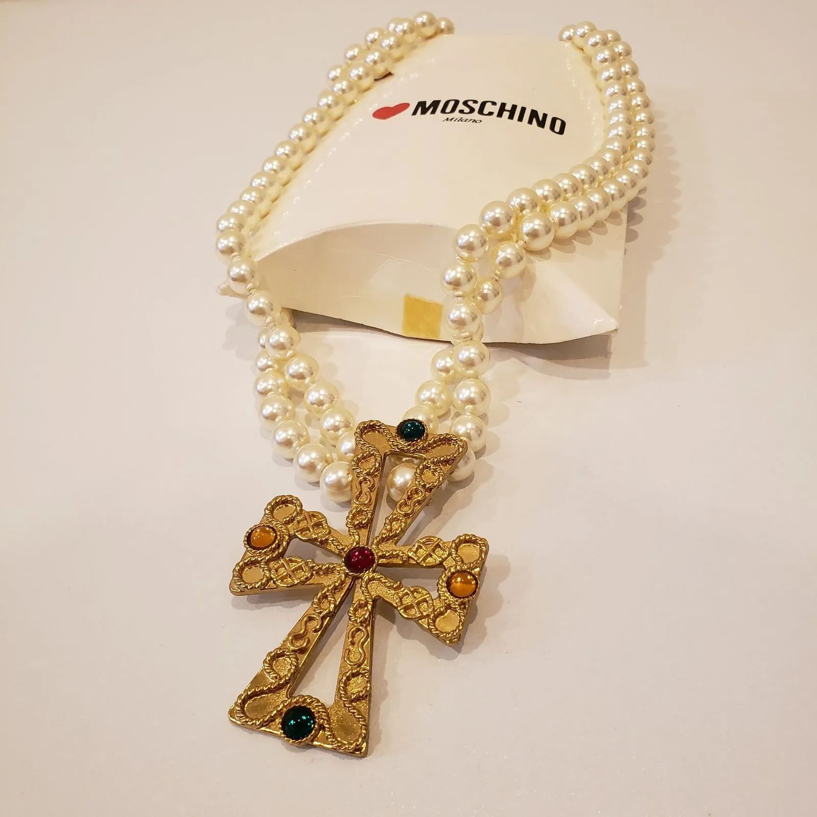 ✨美品✨MOSCHINO パールクロスネックレス ロングネックレス 個性的 