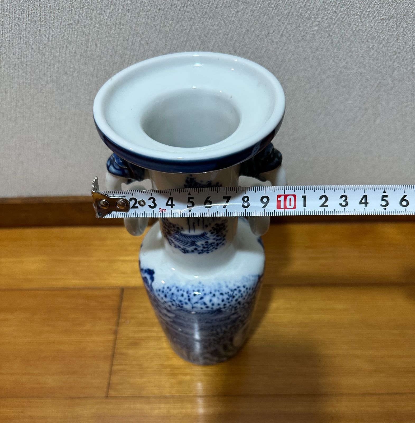 華山製陶 染付山水 環耳花瓶 高さ約20cm 口径約10cm 華山製陶 染付山水 環耳花瓶 高さ約20cm 口径約10cm - メルカリ