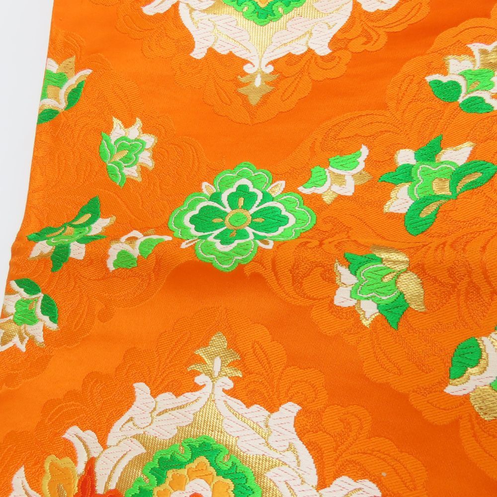 袋帯 西陣織 正絹 金銀糸除く 金糸 オレンジ マルチ 振袖用 古典 未仕立て 和装 呉服 和服 きもの レディース 女性